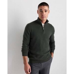 Quince Men's 100% Cashmere Forest Green Quarter Zip Pullover Sweater - XL